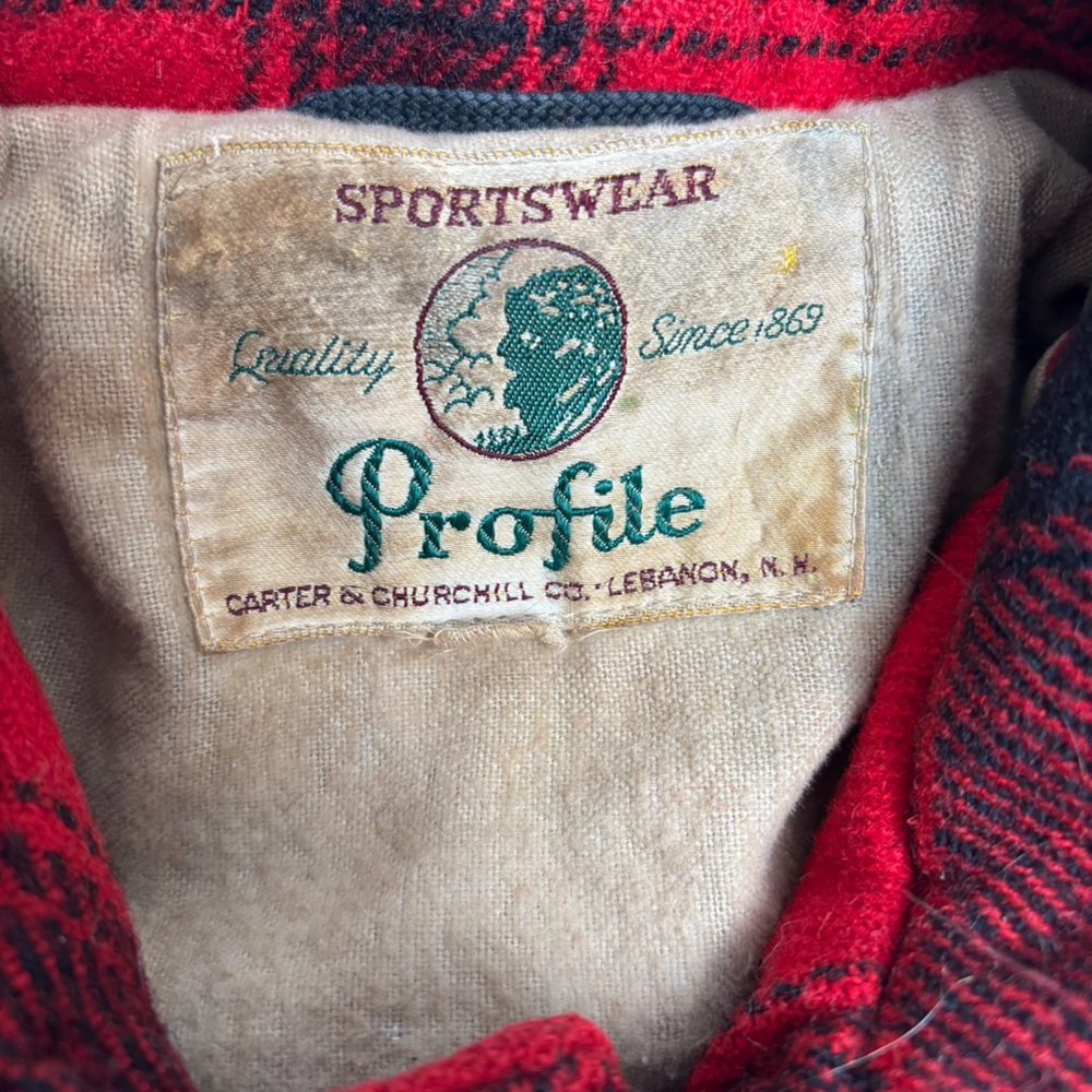 Vintage 30s Buffalo Hunting Jacket w Hood Mens Medium Red Plaid 1940s Wool Coat - Picture 12 of 16